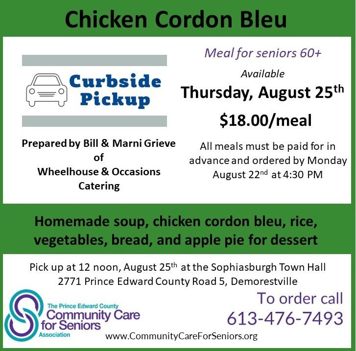 Curbside pick up meal for seniors on Thursday, August 25th 2022