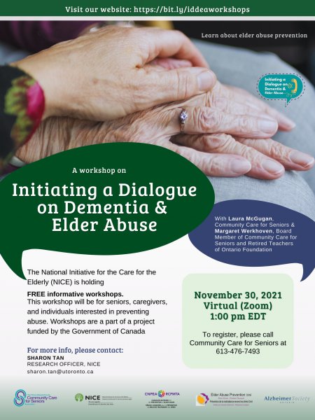 “Initiating a Dialogue on Dementia & Elder Abuse” with Laura McGugan, Coordinator with Community Care for Seniors & Margaret Werkhoven, Board Member of Community Care for Seniors and Retired Teachers of Ontario Foundation