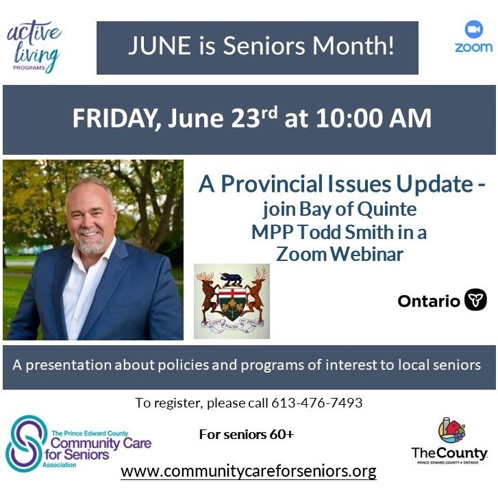 WEBINAR - “A Provincial Issues Update” with Bay of Quinte MPP Todd Smith