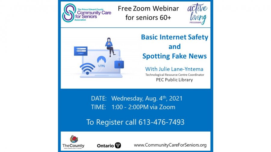 “Basic Internet Safety and Spotting Fake News ” with Julie Lane-Yntema, Technology Resource Centre Coordinator for PEC Library