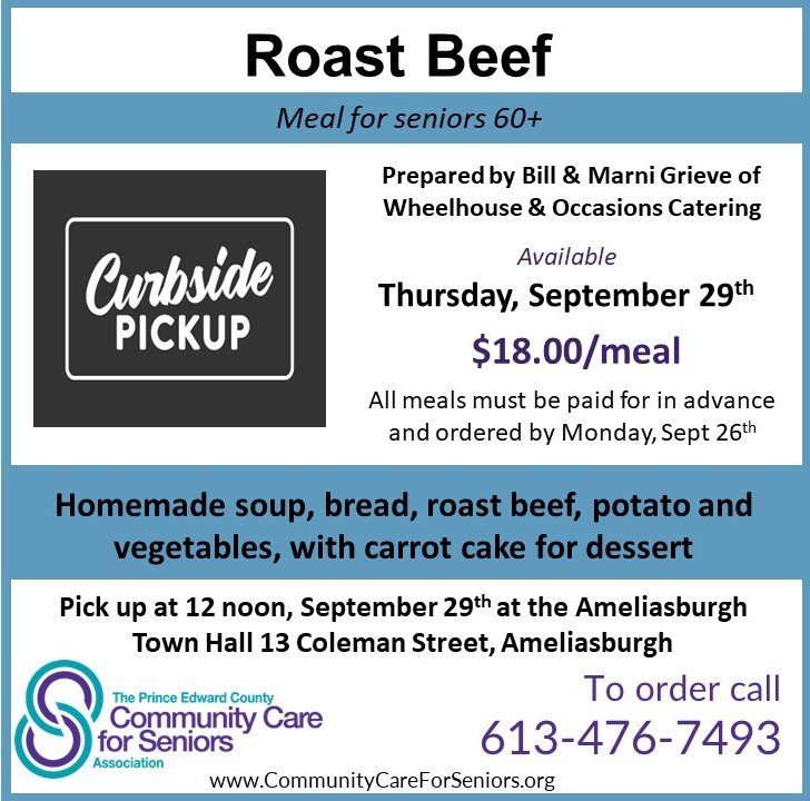Curbside pick up meal for seniors - Roast Beef