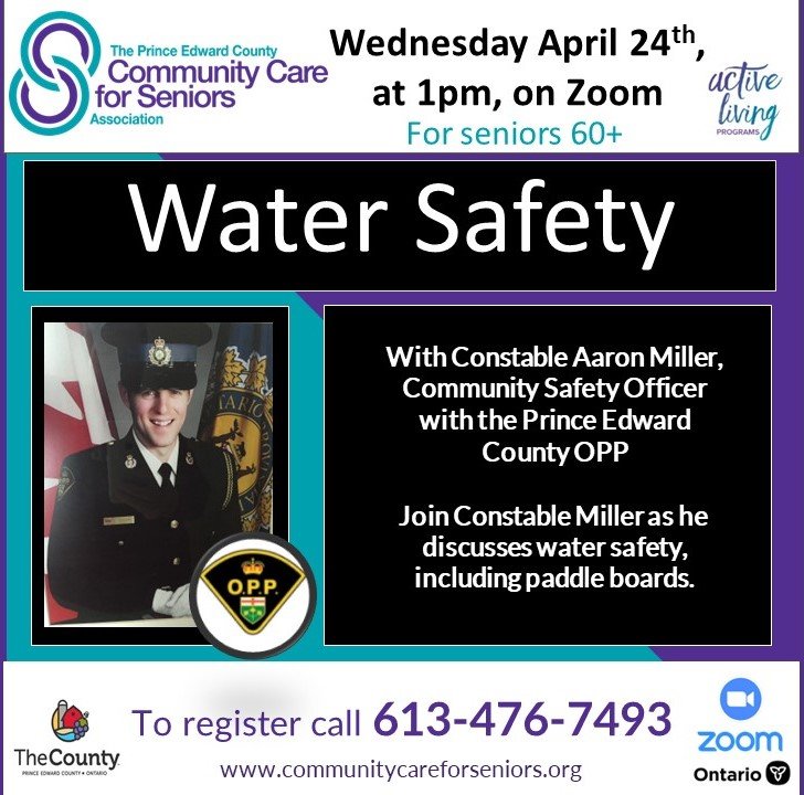 Water Safety - a Zoom webinar with Constable Aaron Miller, Community Safety Officer with the Prince Edward County OPP 