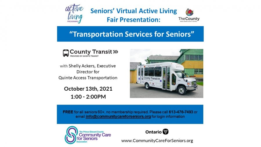 SENIOR'S VIRTUAL FAIR - “Transportation Services for Seniors” with Shelly Ackers, Executive Director for Quinte Access Transportation