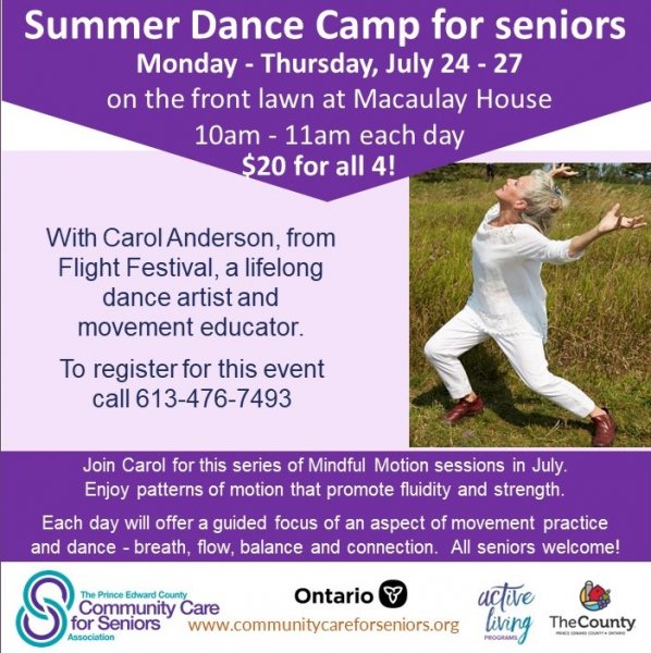 Four day - Summer Dance Camp for seniors in-person – starting July 24th, 2023 - Picton