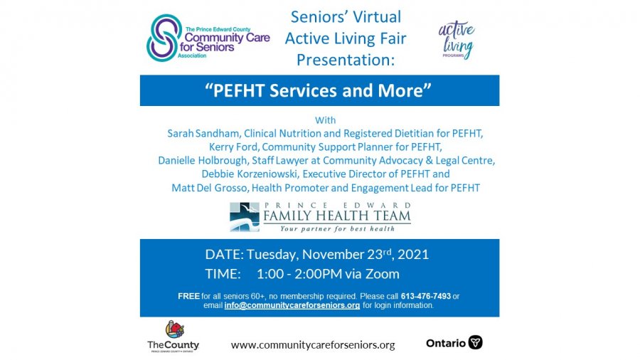 “PEFHT Services: Dietician Services, Self Management for Chronic Pain and Conditions, Preventing Financial Exploitation, and Men's Health Month” with Matt Del Grosso, Health Promoter and Engagement Lead for PEFHT, Sarah Sandham, Clinical Nutrition wit
