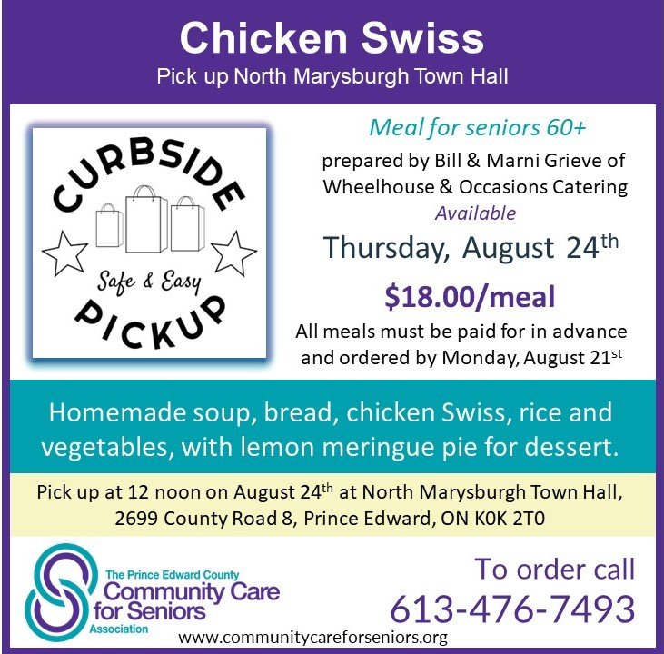 Curbside pickup meal for seniors  – pick up in Waupoos