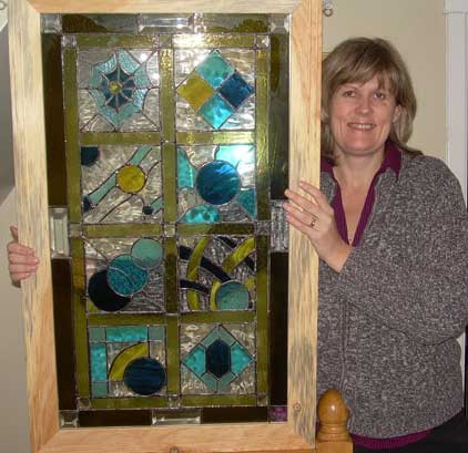 Bernice Campbell, winner of a large stained glass panel